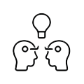 Two heads with a light bulb between them