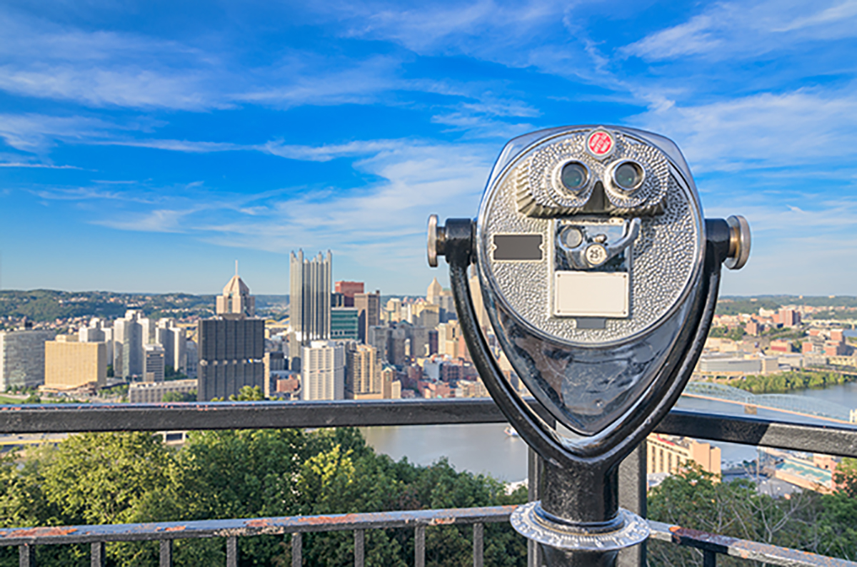 Looking at Pittsburgh from a high vantage point.